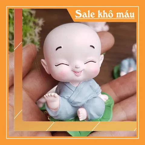 Bộ 08 tượng chú tiểu lá sen kèm chân đế ngang 8 ô