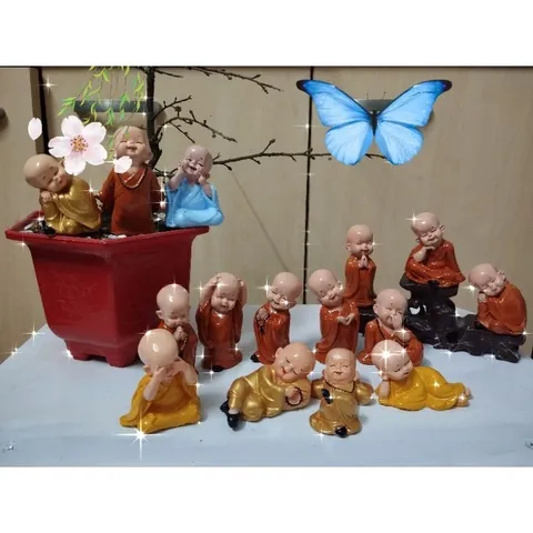Bộ tượng chú tiểu an nhiên 15 dáng kèm đế tam cấp size 8 cm