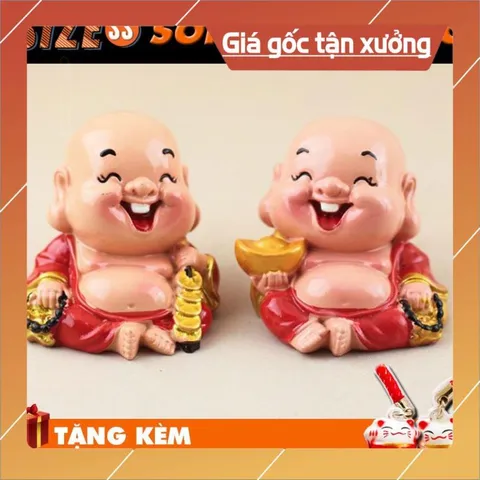 Bộ đôi Tượng Di Lặc May mắn cao cấp Tượng mini trang trí Xe hơi Bàn làm việc