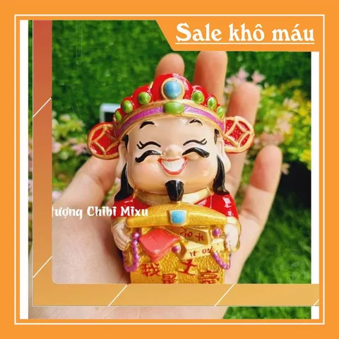 Tượng chibi Thần Tài may mắn 7cm mẫu ôm túi châu báu