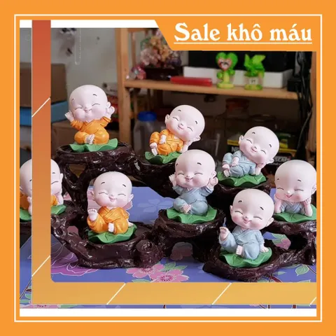 Bộ 08 tượng chú tiểu lá sen kèm chân đế ngang 8 ô