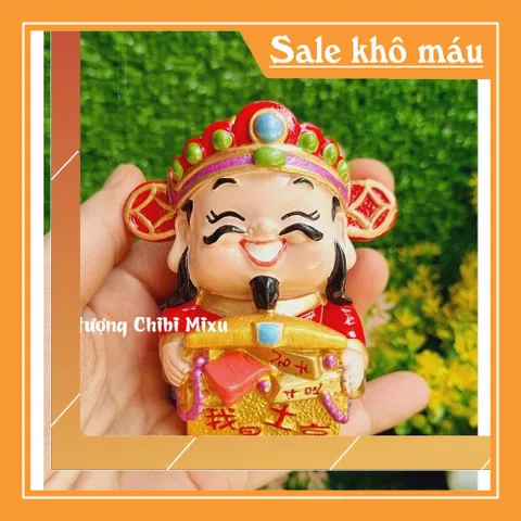 Tượng chibi Thần Tài may mắn 7cm mẫu ôm túi châu báu