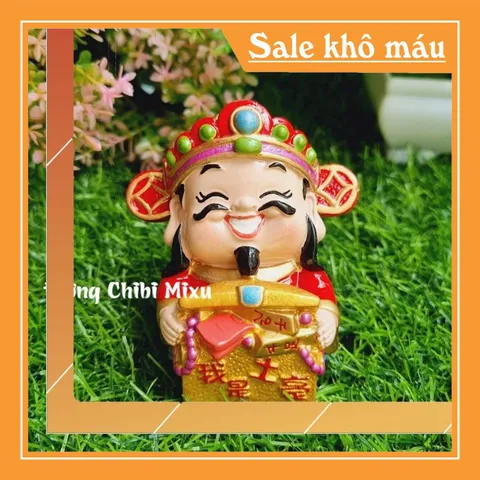 Tượng chibi Thần Tài may mắn 7cm mẫu ôm túi châu báu