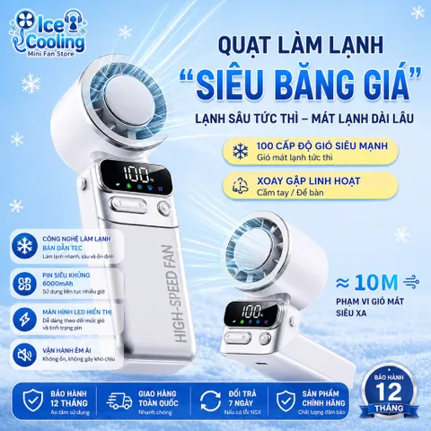 [FJ 011 ] Chính Hãng-Quạt Cầm Tay Sixqi 6000mAh Mini Turbo Làm Mát Bán Dẫn 2026–100 Cấp Độ Gió,Gập 180°,Màn Hình LED!