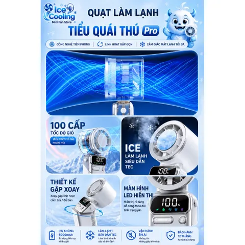 [FJ 011 ] Chính Hãng-Quạt Cầm Tay Sixqi 6000mAh Mini Turbo Làm Mát Bán Dẫn 2026–100 Cấp Độ Gió,Gập 180°,Màn Hình LED!