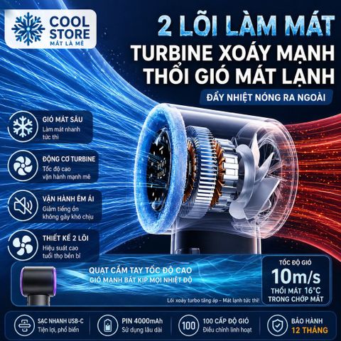 Quạt cầm tay mini turbo pin 4000mAh!