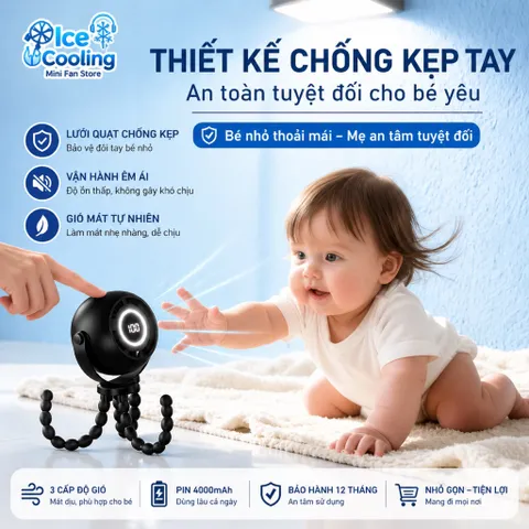 [ F9 ]2026-Quạt Mini Bạch Tuộc F9 4.000mAh Không Cánh An Toàn Cho Bé – Quạt Kẹp Xe Đẩy, Siêu Êm Có Đèn LED-2026