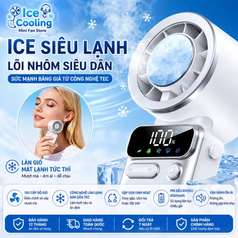 [FJ 011 ] Chính Hãng-Quạt Cầm Tay Sixqi 6000mAh Mini Turbo Làm Mát Bán Dẫn 2026–100 Cấp Độ Gió,Gập 180°,Màn Hình LED!
