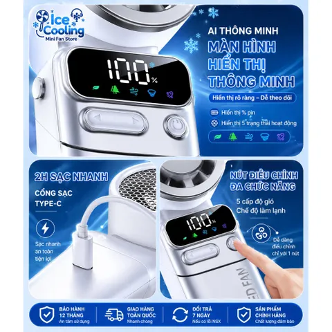 [FJ 011 ] Chính Hãng-Quạt Cầm Tay Sixqi 6000mAh Mini Turbo Làm Mát Bán Dẫn 2026–100 Cấp Độ Gió,Gập 180°,Màn Hình LED!
