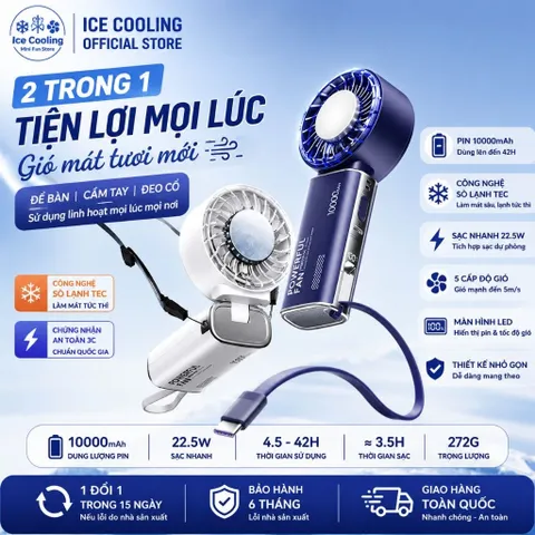 [Nhập Khẩu]Chính Hãng REMAX Quạt Cầm Tay mini có Sò Lạnh pin 10.000mAh - kiêm sạc dự phòng!