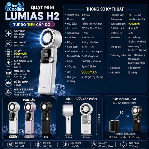 ❄️Quạt Mini Cầm Tay có Sò Lạnh Turbo Jet 9.000mAh 199 Cấp Gió–Sạc Nhanh 22.5W–Kiêm Sạc Dự Phòng–Màn Hình LED–Gập 90°
