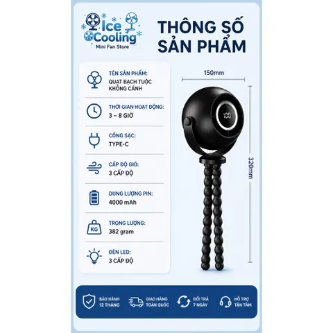 [ F9 ]2026-Quạt Mini Bạch Tuộc F9 4.000mAh Không Cánh An Toàn Cho Bé – Quạt Kẹp Xe Đẩy, Siêu Êm Có Đèn LED-2026