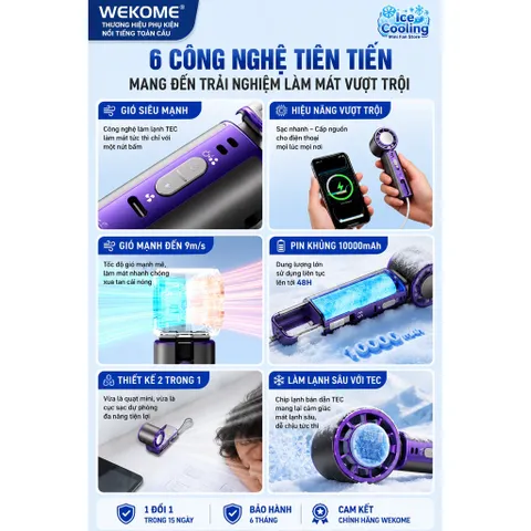 [Nhập Khẩu]Chính Hãng Wekome Quạt Cầm Tay mini có Sò Lạnh pin 10.000mAh - kiêm sạc dự phòng!