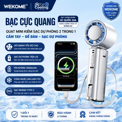 [Nhập Khẩu]Chính Hãng Wekome Quạt Cầm Tay mini có Sò Lạnh pin 10.000mAh - kiêm sạc dự phòng!