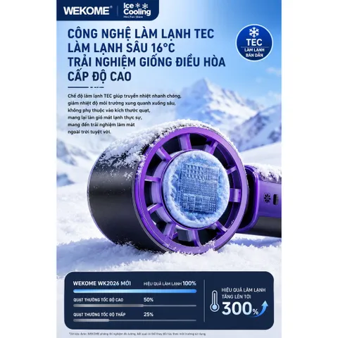 [Nhập Khẩu]Chính Hãng Wekome Quạt Cầm Tay mini có Sò Lạnh pin 10.000mAh - kiêm sạc dự phòng!