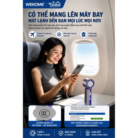 [Nhập Khẩu]Chính Hãng Wekome Quạt Cầm Tay mini có Sò Lạnh pin 10.000mAh - kiêm sạc dự phòng!
