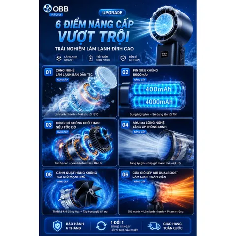 Quạt cầm tay mini có Sò Lạnh pin 8000mAh!