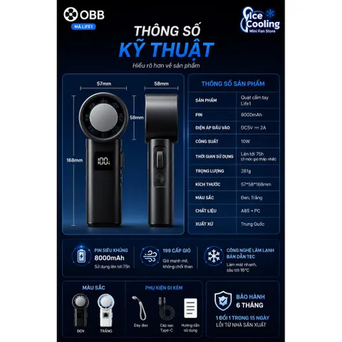 Quạt cầm tay mini có Sò Lạnh pin 8000mAh!