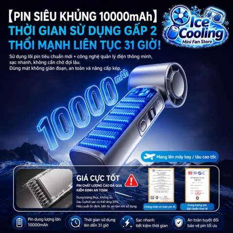 [Nhập Khẩu] Chính Hãng Miniso Quạt Cầm Tay mini có Sò Lạnh pin 10.000mAh!