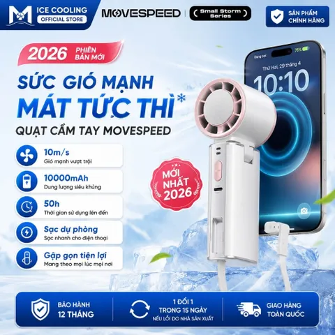 [Nhập Khẩu]Quạt cầm tay sò lạnh MOVESPEED 10.000mAh 10m/s-Kiêm Pin Sạc Dự Phòng-Sạc Nhanh TypeC-Bảo Hành 12 Tháng