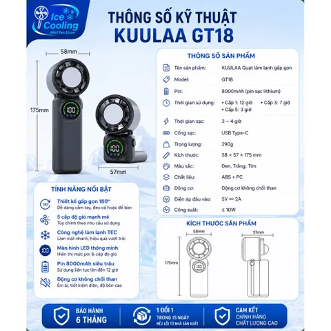 Chính Hãng Kuulaa Quạt Cầm Tay  mini có Sò Lạnh pin 8000mAh!