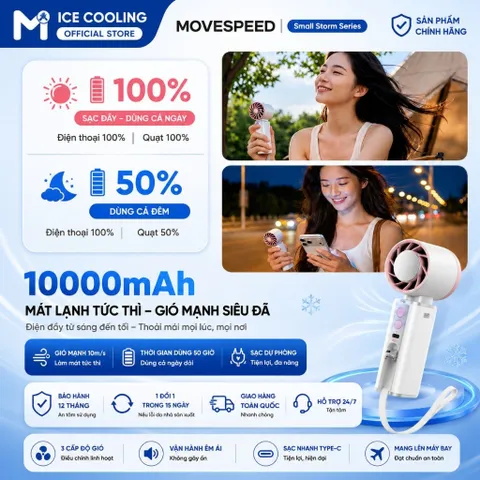 [Nhập Khẩu]Quạt cầm tay sò lạnh MOVESPEED 10.000mAh 10m/s-Kiêm Pin Sạc Dự Phòng-Sạc Nhanh TypeC-Bảo Hành 12 Tháng