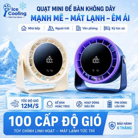 [Flash Sale]Giá Sỉ-Quạt Tích Điện 100 Cấp Gió – Treo Tường & Để Bàn,Màn Hình LED Hiển Thị Pin, Pin 4000mAh,gió 12m/s