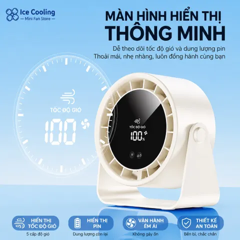 [Flash Sale]Giá Sỉ-Quạt Tích Điện 100 Cấp Gió – Treo Tường & Để Bàn,Màn Hình LED Hiển Thị Pin, Pin 4000mAh,gió 12m/s