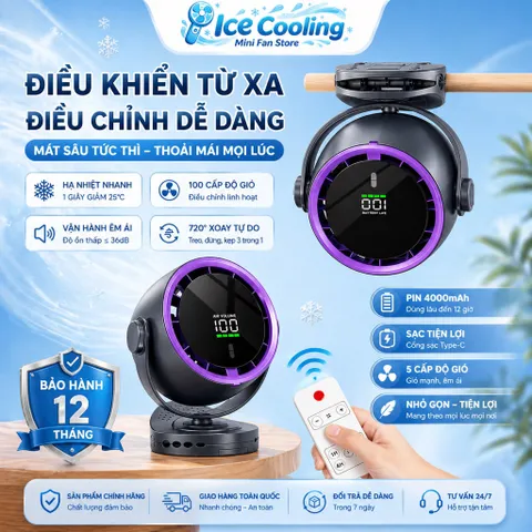 [ F80 ]2026-Quạt Mini Điều Khiển Từ Xa,Quạt tích điện- Không Cánh, Xoay 720°, Siêu Êm, Pin Sạc Type-C