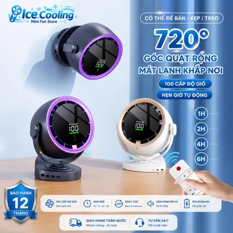 [ F80 ]2026-Quạt Mini Điều Khiển Từ Xa,Quạt tích điện- Không Cánh, Xoay 720°, Siêu Êm, Pin Sạc Type-C