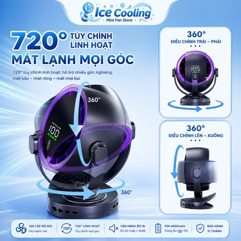 [ F80 ]2026-Quạt Mini Điều Khiển Từ Xa,Quạt tích điện- Không Cánh, Xoay 720°, Siêu Êm, Pin Sạc Type-C