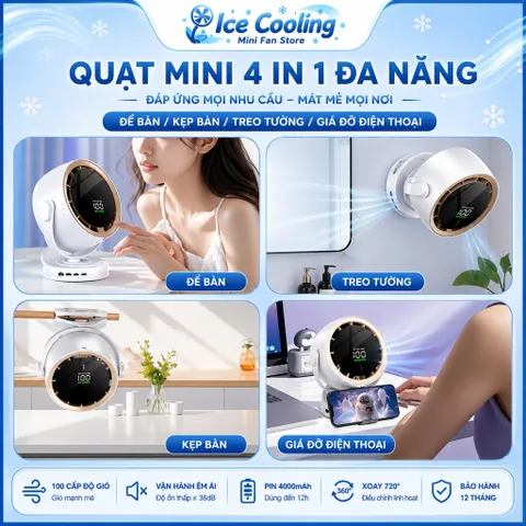 [ F80 ]2026-Quạt Mini Điều Khiển Từ Xa,Quạt tích điện- Không Cánh, Xoay 720°, Siêu Êm, Pin Sạc Type-C