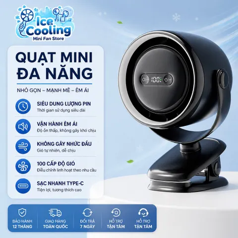 [ GF15-J ]Quạt Kẹp Mini 4in1-Pin 20.000mAh 2026, Xoay 720°, Siêu Êm, Để Bàn/Kẹp/Treo,Chip Ai,CE,FCC,RoHs.