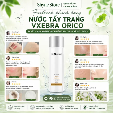 Nước Tẩy Trang Orico Vxebra 190ml - Dưỡng ẩm, Làm Sạch Dịu Nhẹ, Phù Hợp Mọi Loại Da, Không Chất Độc Hại, Chăm Sóc Da Hàng Ngày