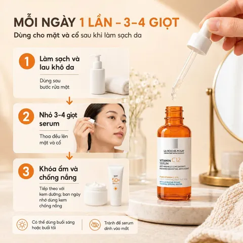 Serum Dưỡng Da Khô La Roche-Posay Pure Vitamin C12 30ml, 12% Vitamin C Hỗ Trợ Làm Sáng Và Mịn Da