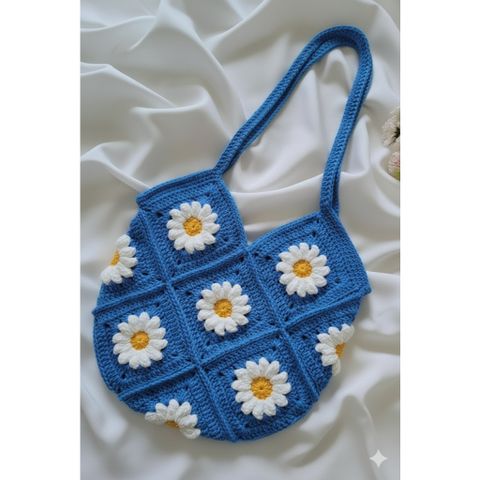 Túi tote len hình hoa cúc, túi len handmade họa tiết hoa cúc