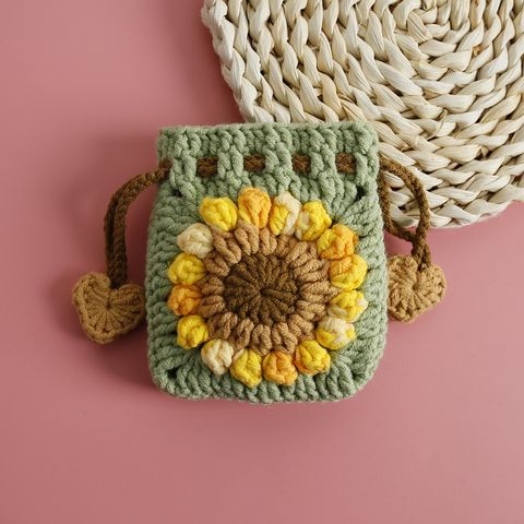 Túi len dây rút handmade, Túi len đựng tiền tai nghe, ví nhỏ