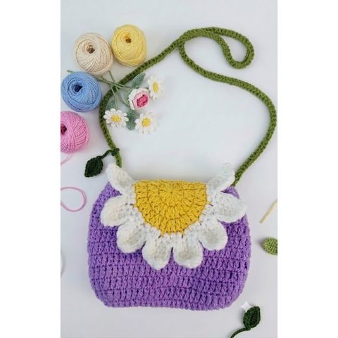 Túi len handmade đeo chéo nấp hình hoa hướng dương