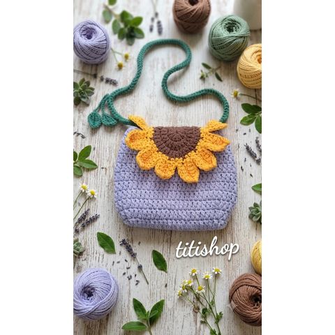 Túi len handmade đeo chéo nấp hình hoa hướng dương