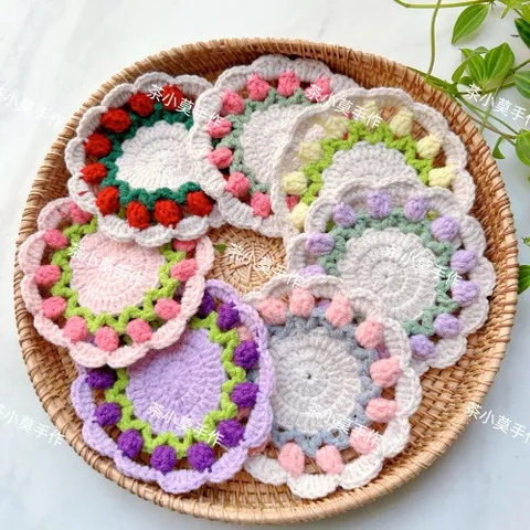 Lót Ly Len Hoa Tulip Handmade – Đế Lót Cốc Hoa Len Trang Trí Bàn
