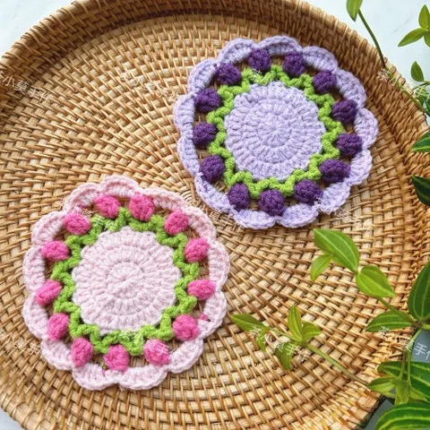 Lót Ly Len Hoa Tulip Handmade – Đế Lót Cốc Hoa Len Trang Trí Bàn