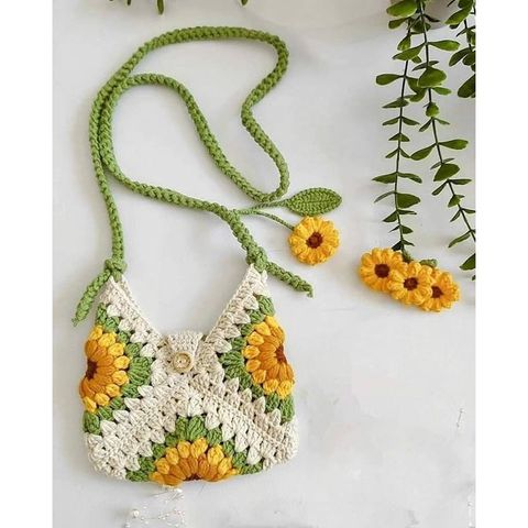 Túi len ghép hoa hướng dương đeo chéo