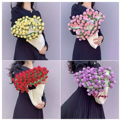 Thảm len hoa hồng, khăn choàng hoa, bó hoa len làm quà tặng