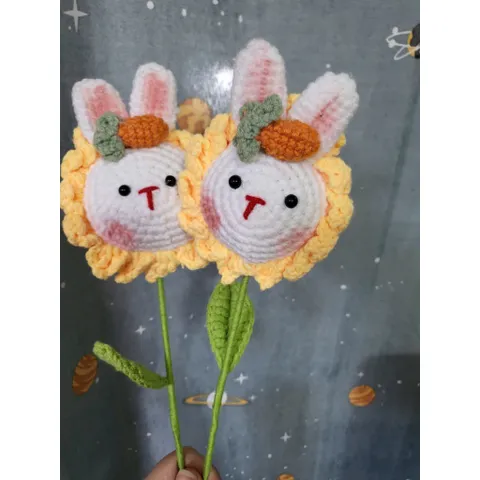 Cành hoa đầu thú len (thỏ, heo, cừu) làm quà tặng, trang trí bàn làm việc