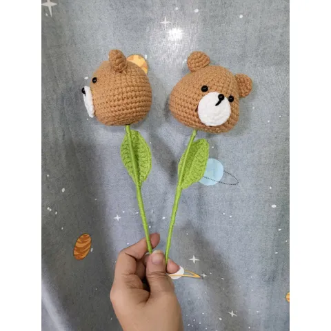 Cành hoa đầu thú len (thỏ, heo, cừu) làm quà tặng, trang trí bàn làm việc