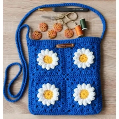 Túi len handmade đeo chéo họa tiết hoa cúc