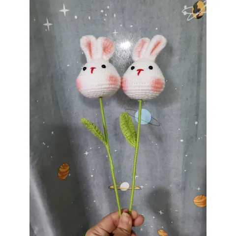 Cành hoa đầu thú len (thỏ, heo, cừu) làm quà tặng, trang trí bàn làm việc