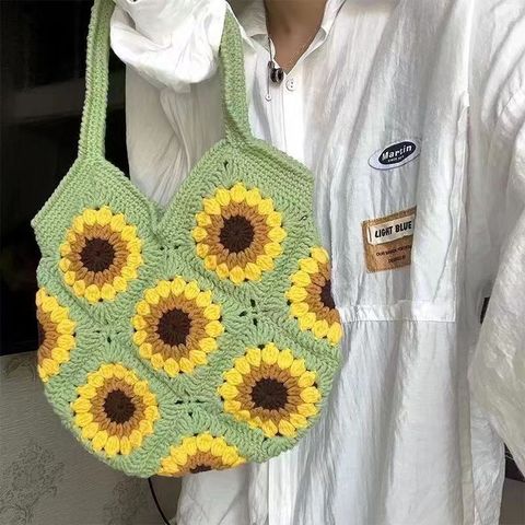 Túi Len Đeo Vai Họa Tiết Hoa Hướng Dương – Phong Cách Vintage Dễ Thương