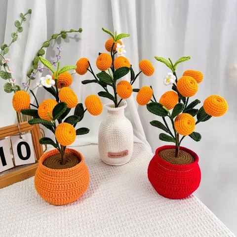 Chậu quýt len mini để bàn – Quà tặng may mắn, trang trí bàn làm việc