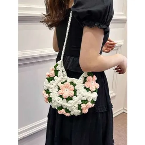 Túi Len Đeo Chéo Hình Lục Giác Bông Nổi 3D– Handmade độc đáo, phong cách vintage